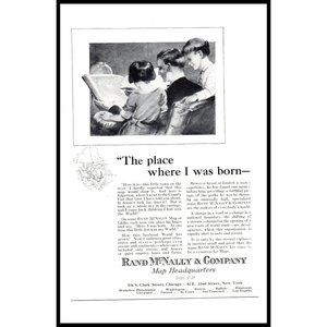1924 Rand McNally Map Atlas Vintage Print Ad Globe Father Son Daughter Wall Art
